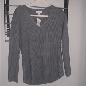 Calvin Klein Gray Ribbed V-Neck Sweater